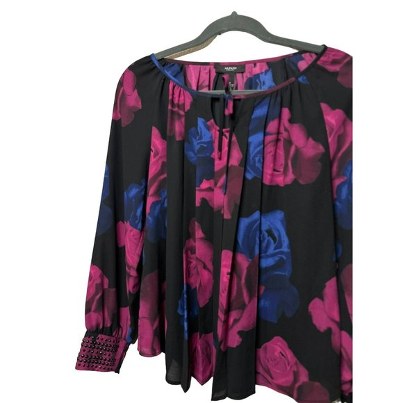NWT Alfani Ladies Pink Blue Flowy Stylish Floral Sequin Sleeve Blouse SZ 10P - Picture 4 of 8